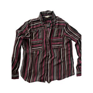Lily White Button Up Womens Blouse Size L Multi Color Stripes